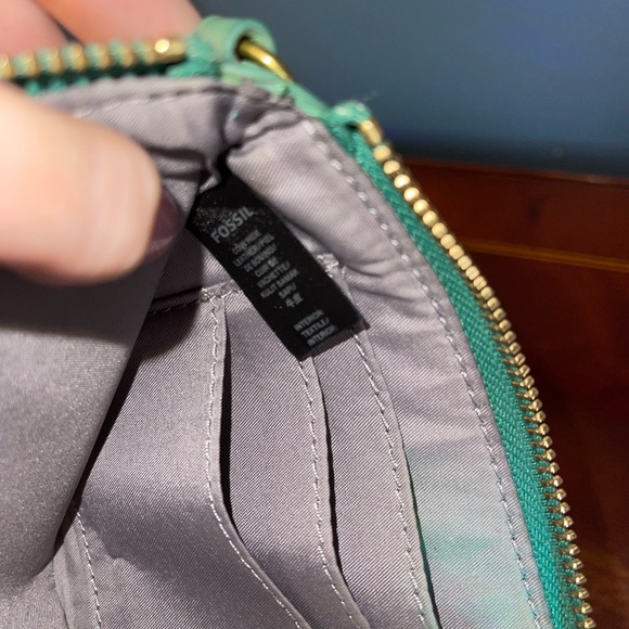 Fossil wristlet wallet green leather pink tassel - Picture 4 of 4